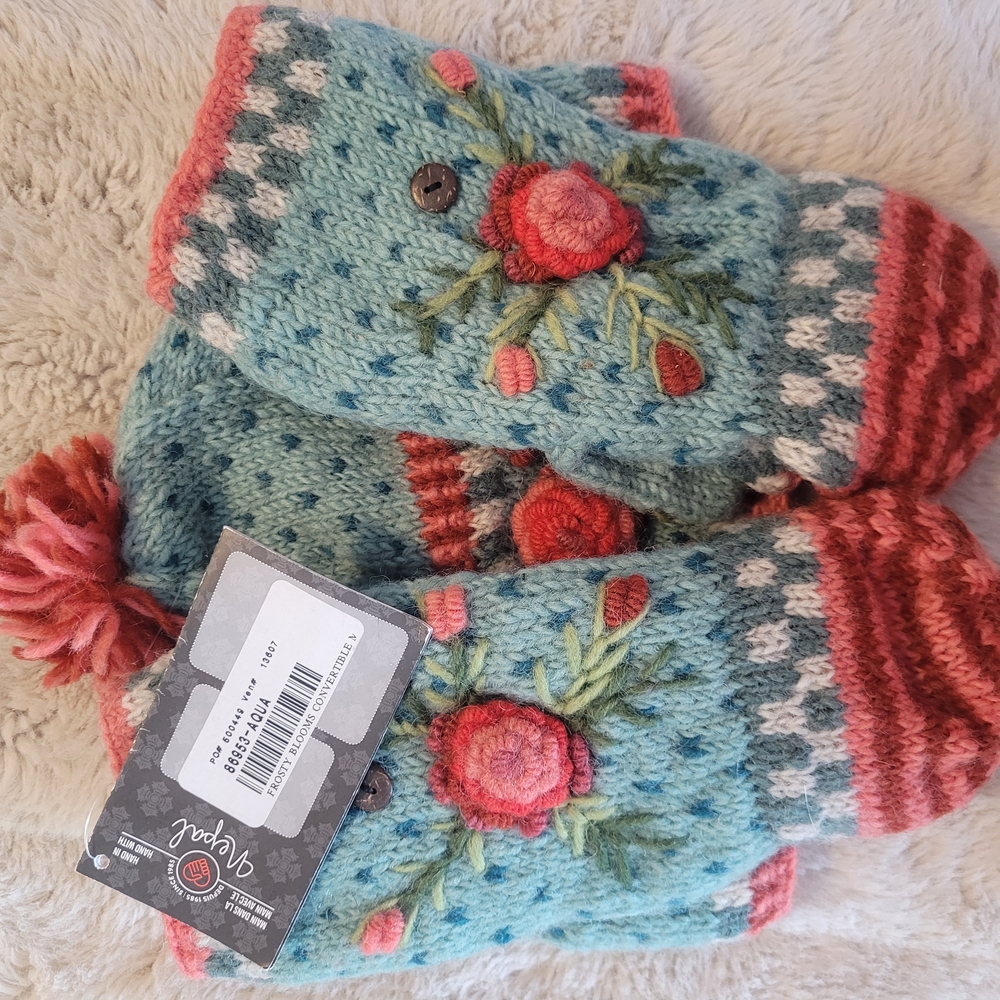 Sundance Blue and Pink Knit Mittens